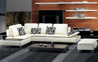 Name:Beige Leather Sectional Sofa and Ottoman Set, Item id:9910_TOS-FY682-2 (Medium Image)