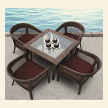 Modern 5 Piece Brown Wicker Dining Set Thumbnail Image