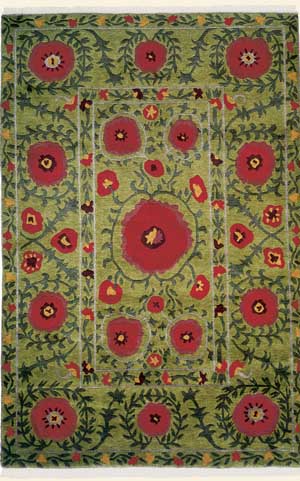 Name:Poppies Green Tibetan Hand Knotted Rug, Item id:44_poppies_green (Medium Image)