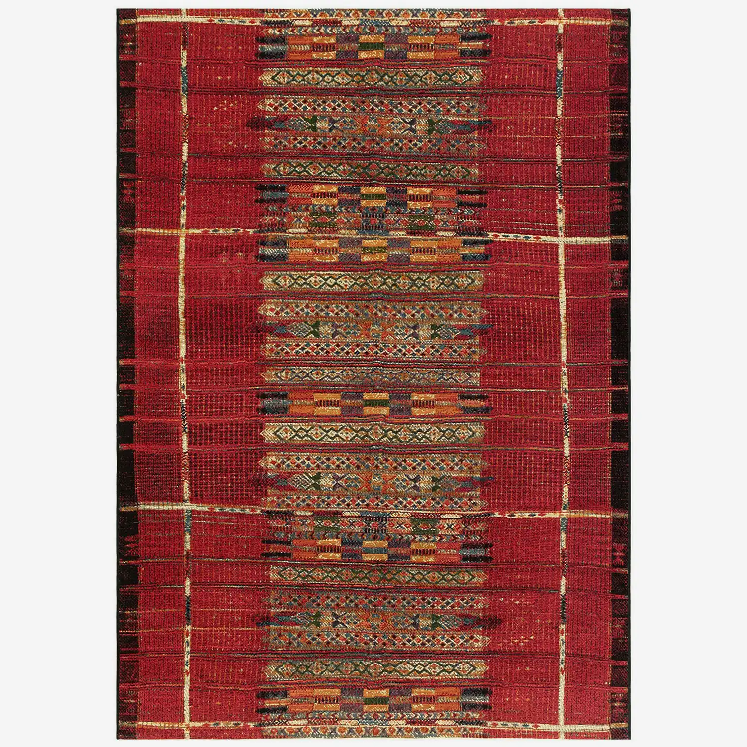 Liora Manne Marina Low Profile  Durable Indoor/Outdoor Woven Rug- Tribal Stripe Red  Product Image