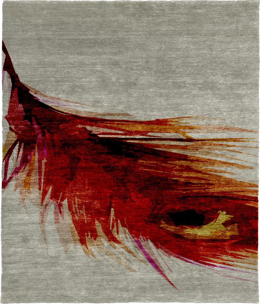 Feather Hand Knotted Tibetan Rug, Red, Orange. Pheonix. Review