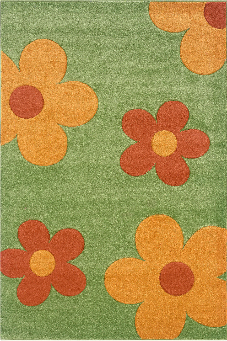 Linon Orange Child Friendly Floral Rug from the Kids' Rugs Collection collection at Modern Area Rugs