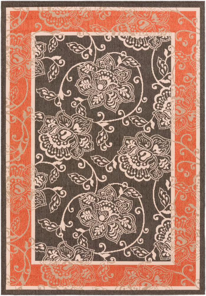 Surya Alfresco ALF-9592 Black Floral Bordered Rug