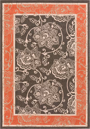 Surya Alfresco ALF-9592 Black Floral Bordered Rug Product Image