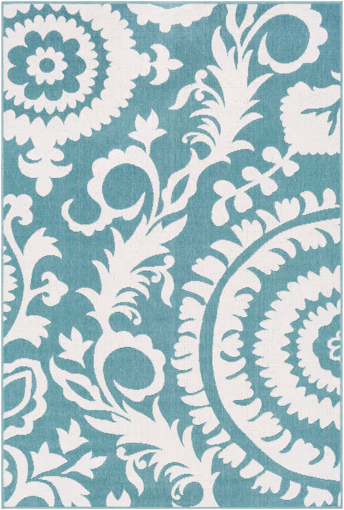 Surya Alfresco ALF-9659 Teal Floral Synthetic Rug