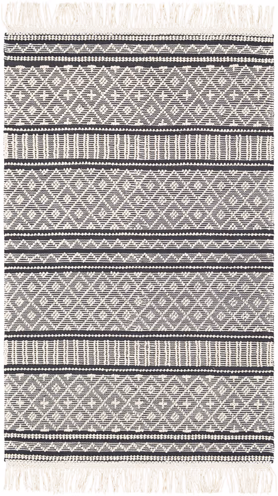 Surya Farmhouse Tassels FTS-2300 Charcoal Patterned Cotton Rug