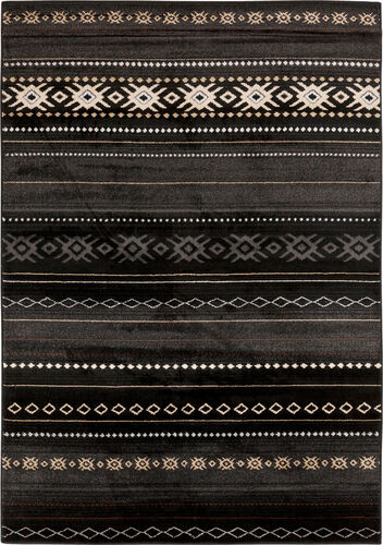 Allbush ALLB-1047 Black Synthetic Striped Rug Product Image