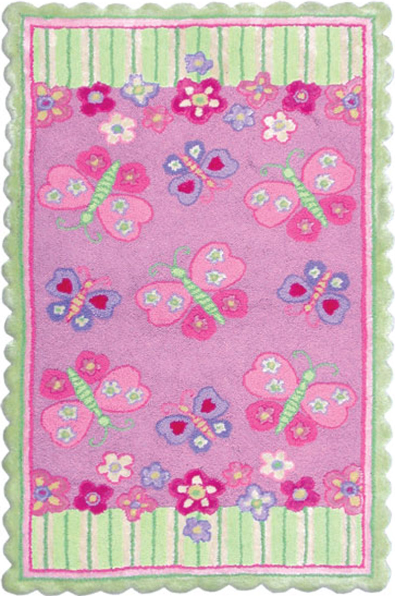 Modern Loom Pink Floral Bordered Rug from the Kids' Rugs Collection