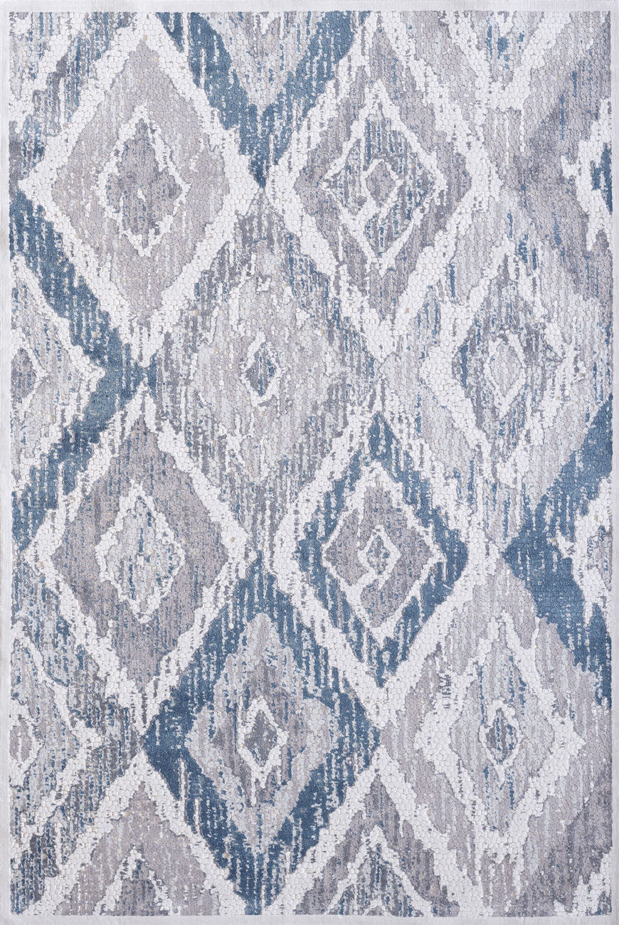 Modern Loom Mosaic 1669 Cream/Grey/Blue Silk Rug from the Modern Rug