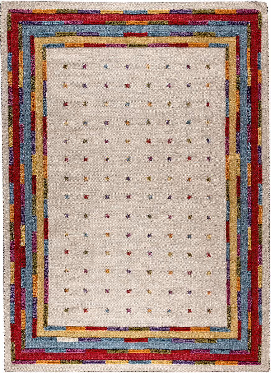 Modern Loom Multi-Colored Bordered Hilo Rug