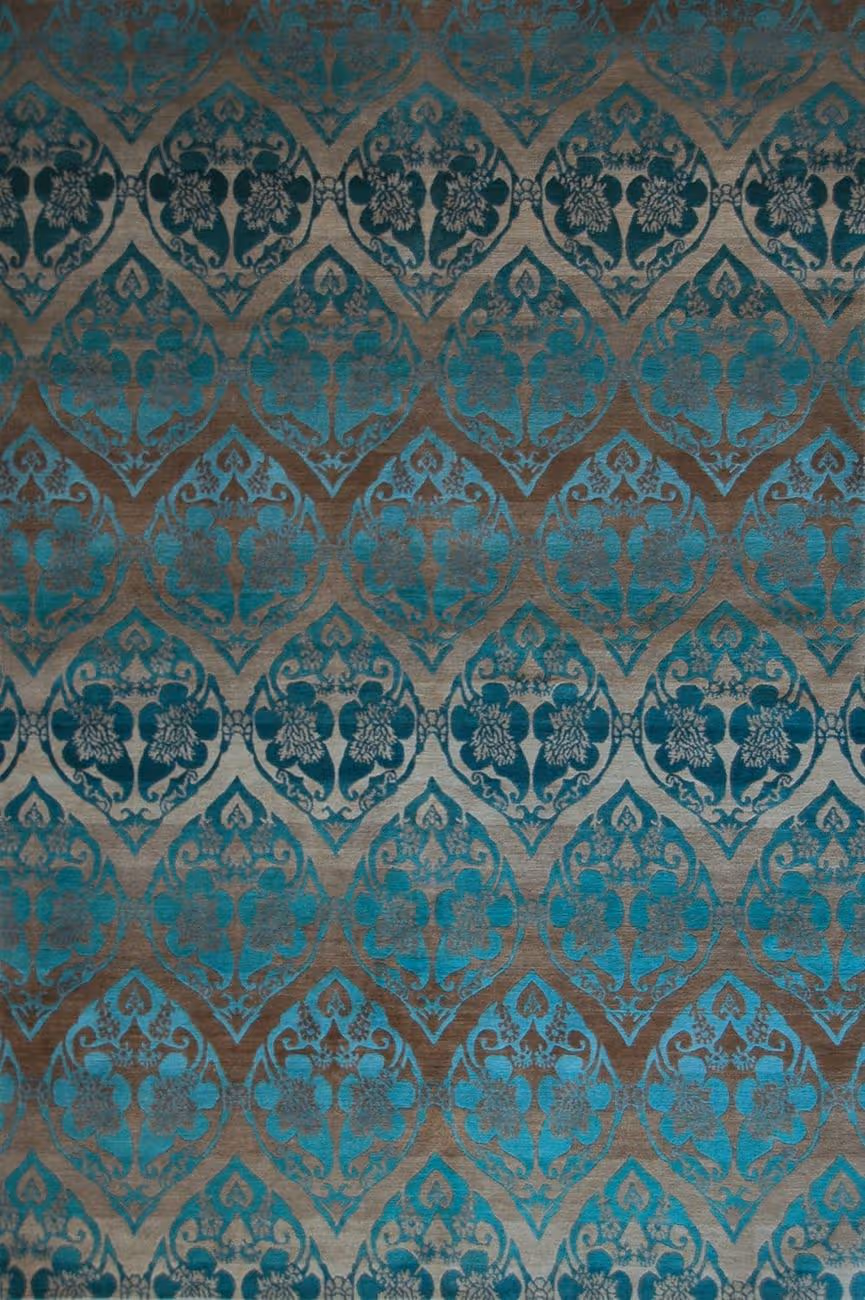Tibet Rug Company Garden Lattice Blue Hand Knotted Tibetan Wool Rug