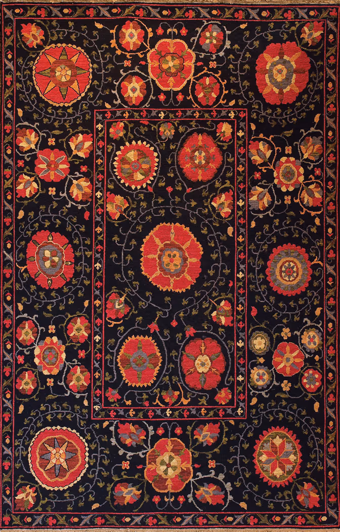 Tibet Rug Company Suzani 7 Black Hand Knotted Tibetan Wool Rug