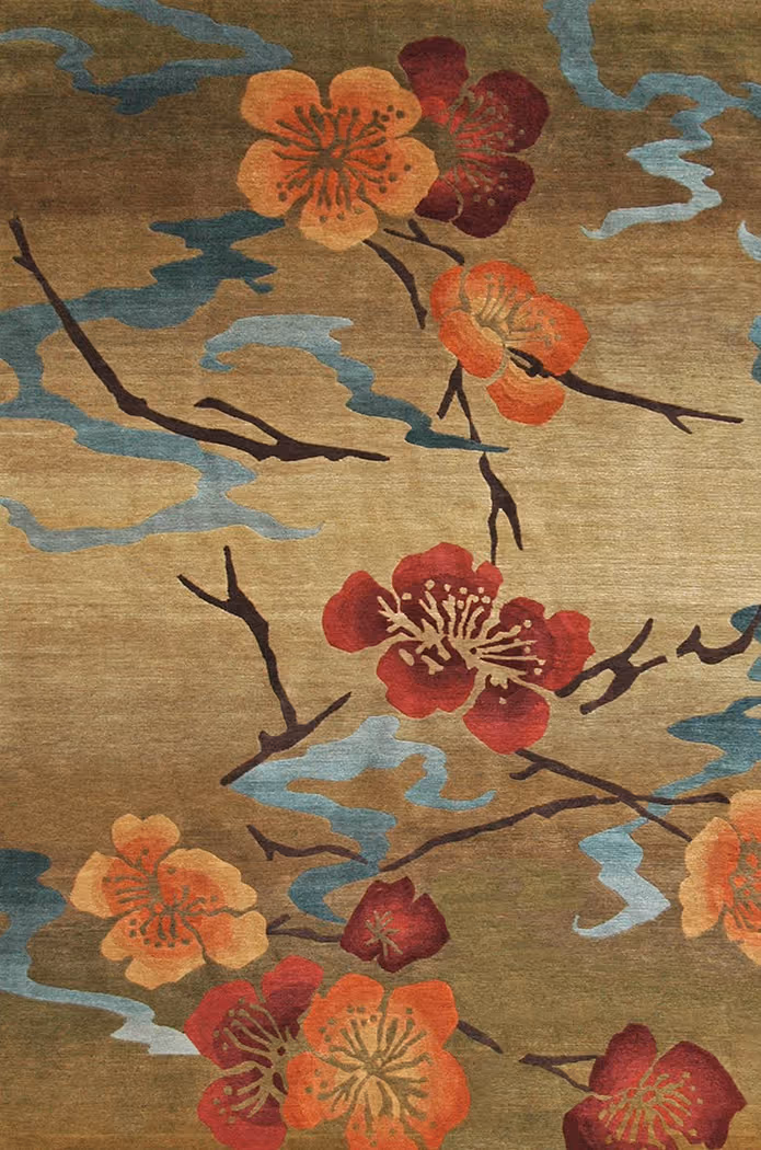 Tibet Rug Company Kimono Gold Multi-Colored Hand Knotted Tibetan Wool Rug
