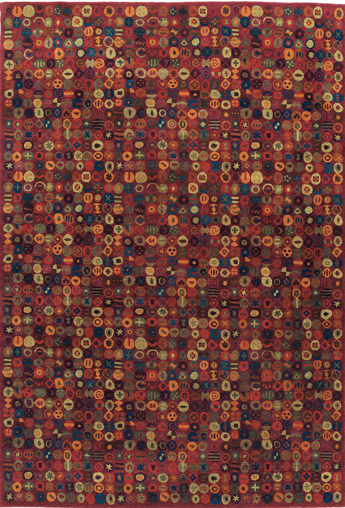 Tibet Rug Company Bottlecaps Red Hand Knotted Tibetan Wool Rug
