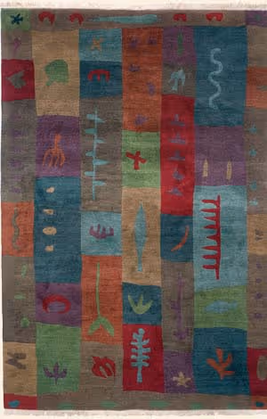 Tibet Rug Company Blockprint Blue Hand Knotted Tibetan Wool Rug Product Image