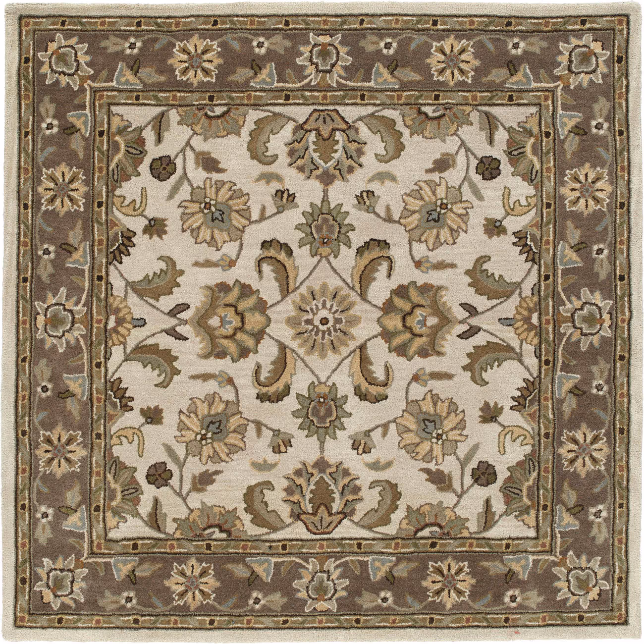 Modern Loom Tara Square Hand Tufted Beige Traditional Rug 2