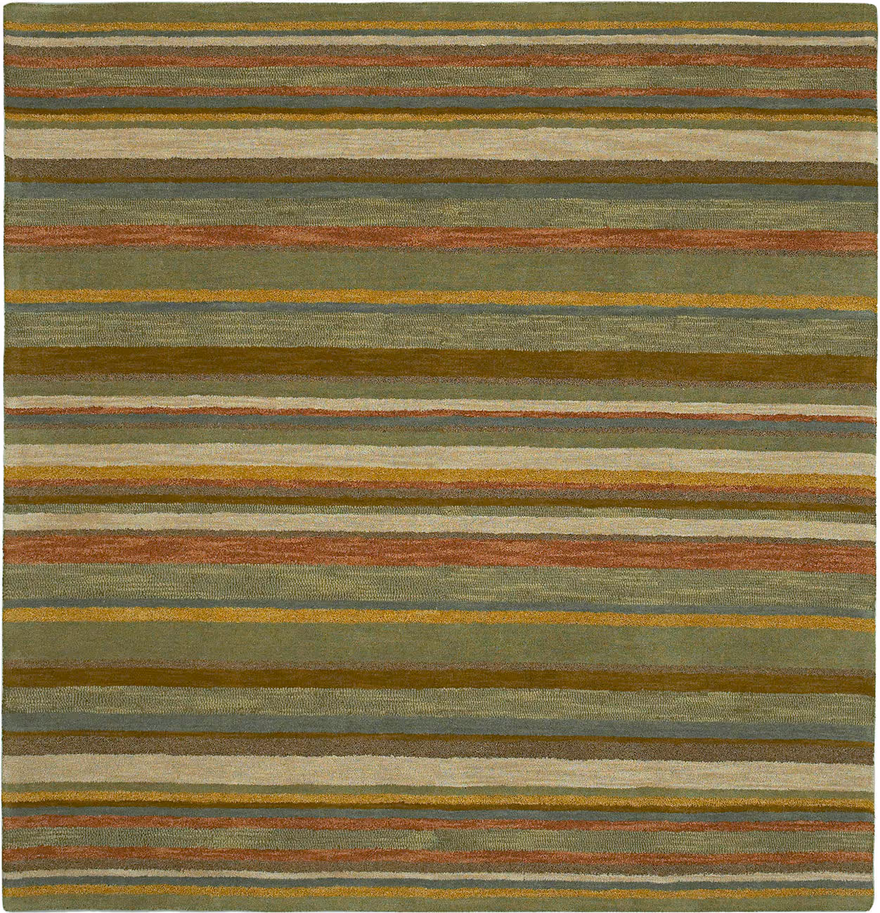 Modern Loom Tara Square Olive Green Striped Modern Rug