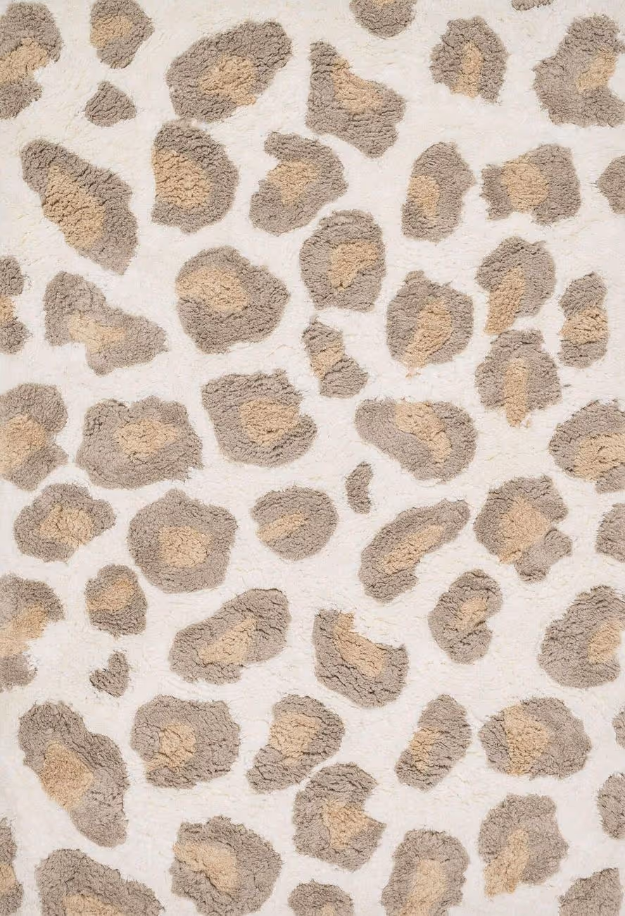 Loloi Kiara Shag KR-03 Ivory / Taupe Synthetic Animal Print Rug