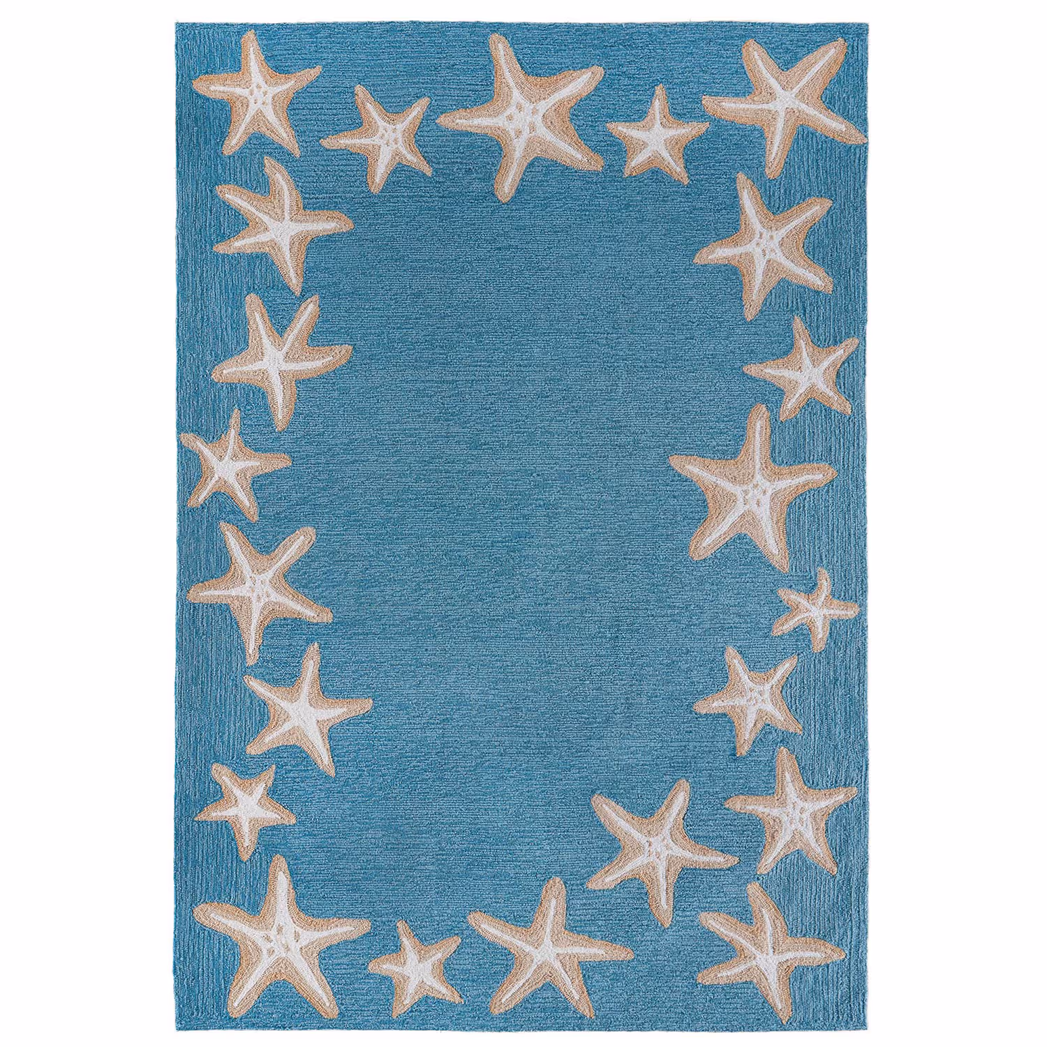 Liora Manne Capri Indoor/Outdoor Durable Hand-Tufted UV Stabilized Rug- Starfish Border Aqua