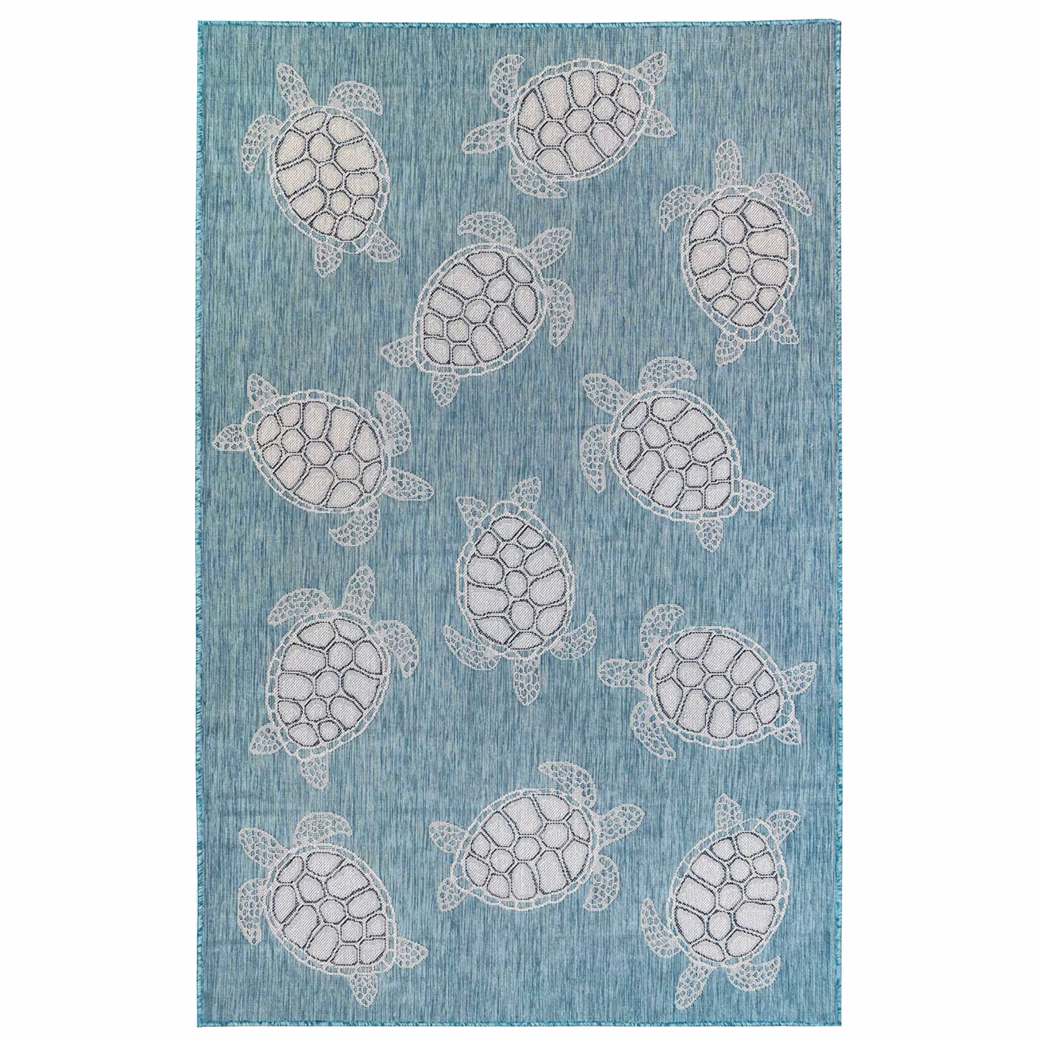 Liora Manne Carmel Low Profile  Easy Care Indoor/Outdoor Woven Rug- Seaturtles Aqua  Product Image