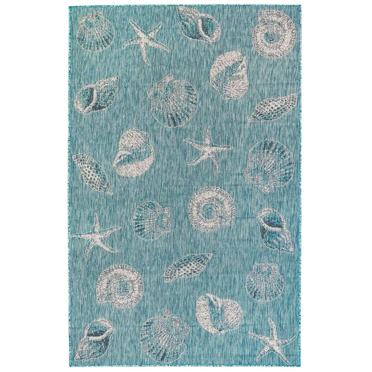 Liora Manne Carmel Low Profile  Easy Care Indoor/Outdoor Woven Rug- Shells Aqua  Product Image