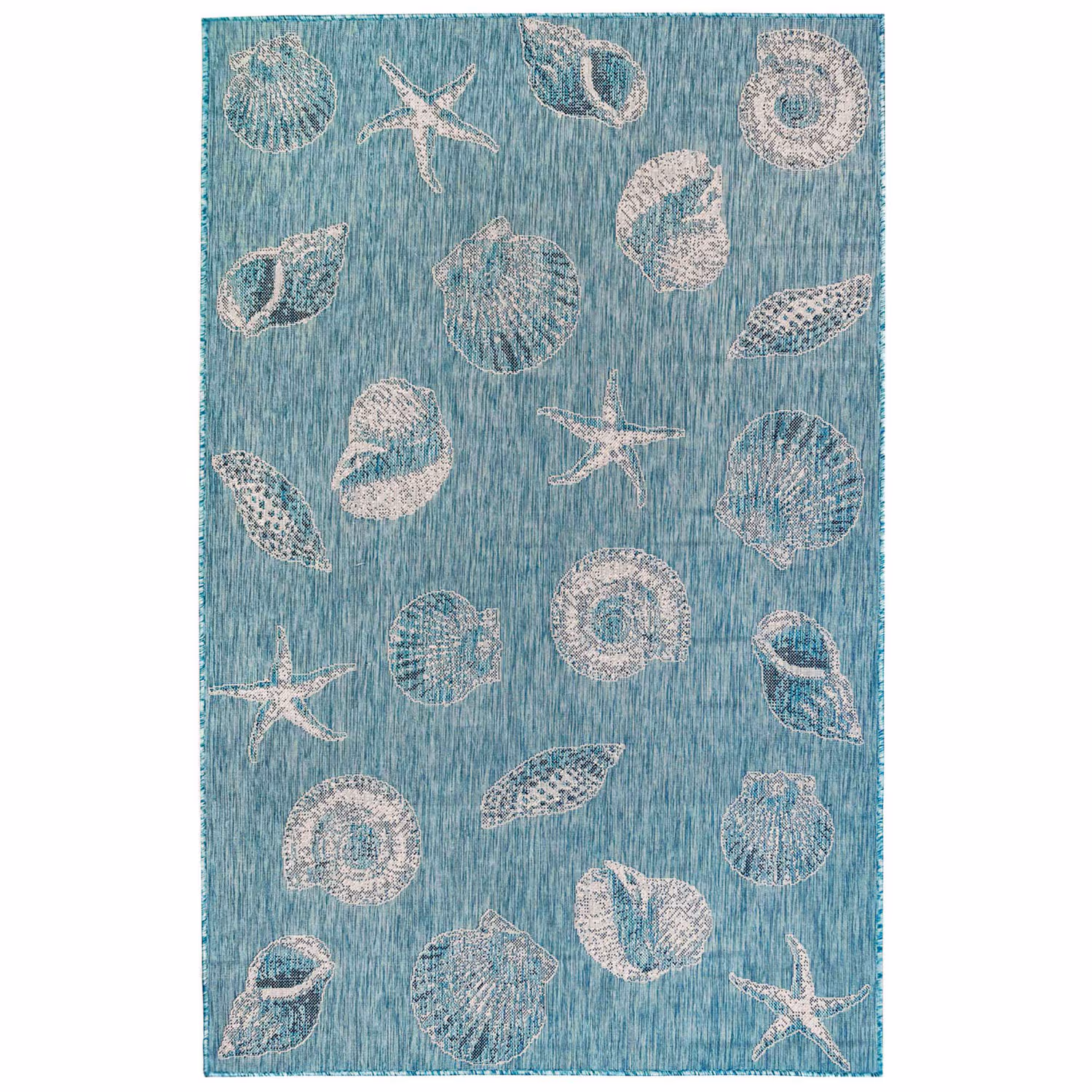 Liora Manne Carmel Low Profile  Easy Care Indoor/Outdoor Woven Rug- Shells Aqua  Product Image