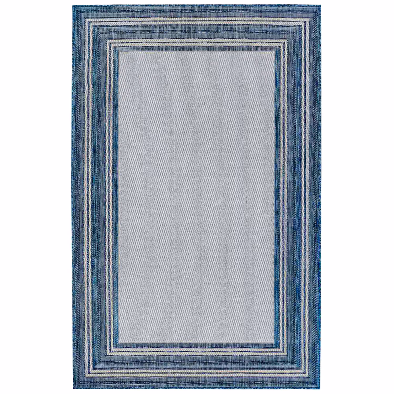 Liora Manne Carmel Low Profile Easy Care Indoor/Outdoor Woven Rug- Multi Border Navy