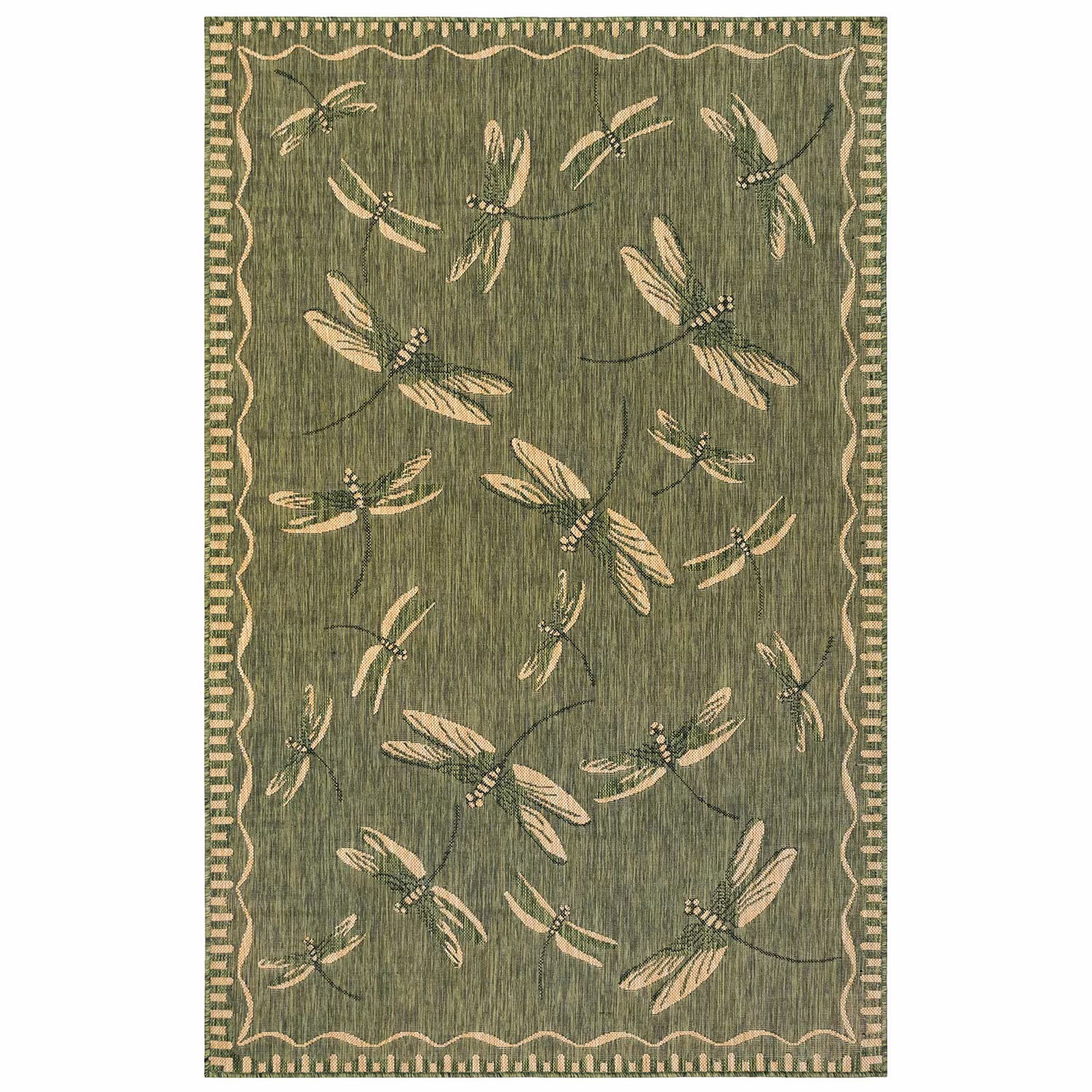 Liora Manne Carmel Low Profile Easy Care Indoor/Outdoor Woven Rug- Dragonfly Green