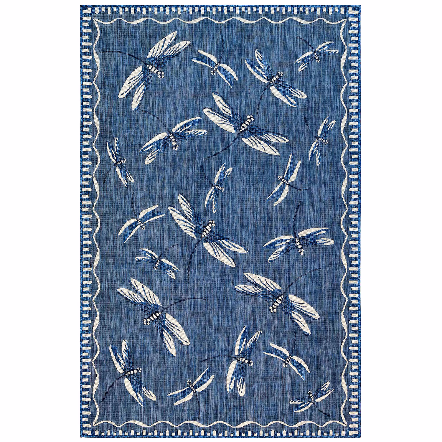 Liora Manne Carmel Low Profile Easy Care Indoor/Outdoor Woven Rug- Dragonfly Navy