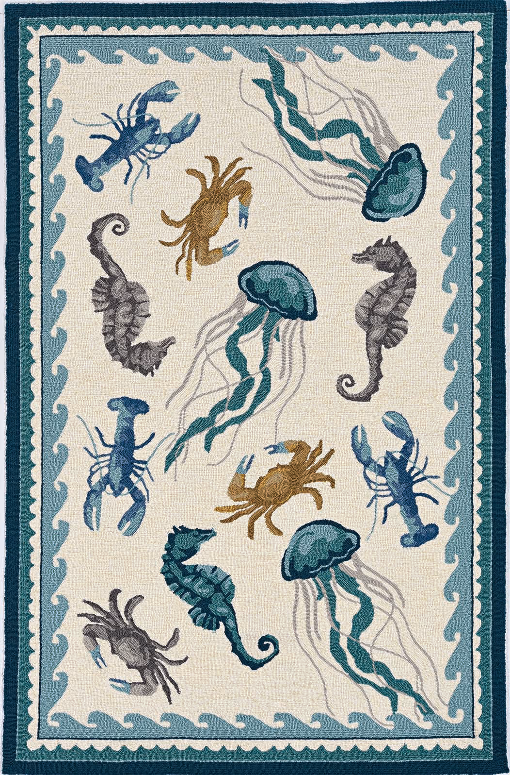 Harbor 4204 Ivory/Teal Beach Life Area Rug Product Image