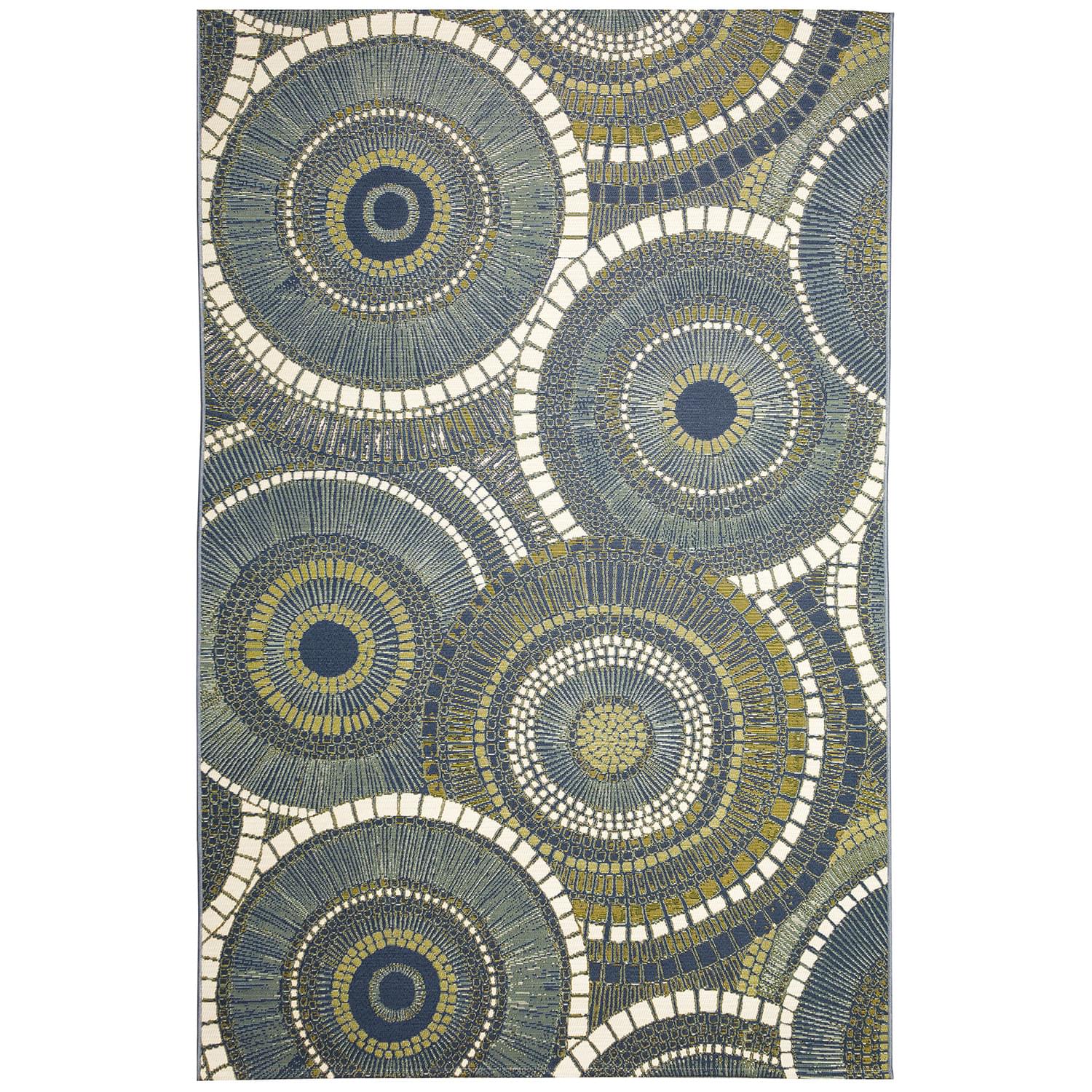 Liora Manne Marina Low Profile  Durable Indoor/Outdoor Woven Rug- Circles Azure  Product Image