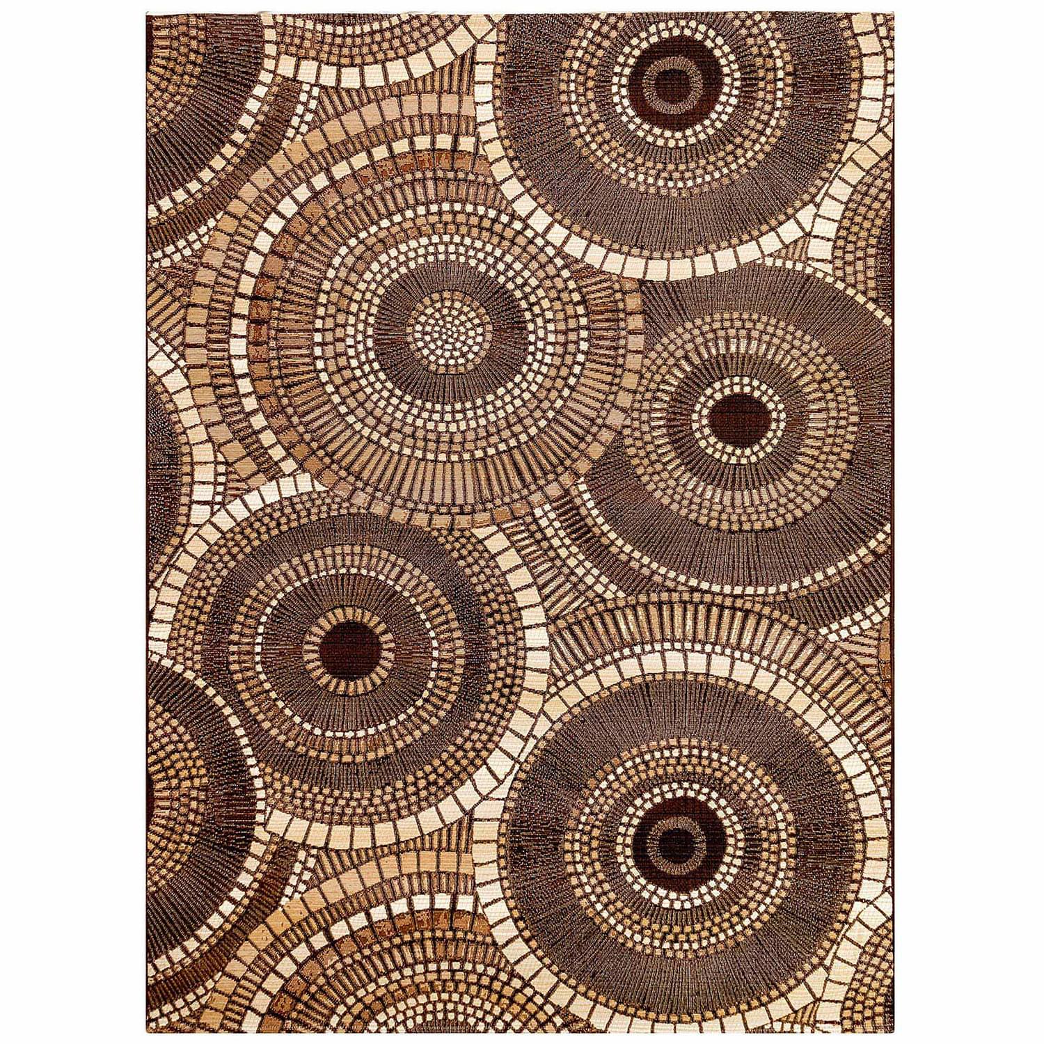 Liora Manne Marina Low Profile  Durable Indoor/Outdoor Woven Rug- Circles Brown  Product Image