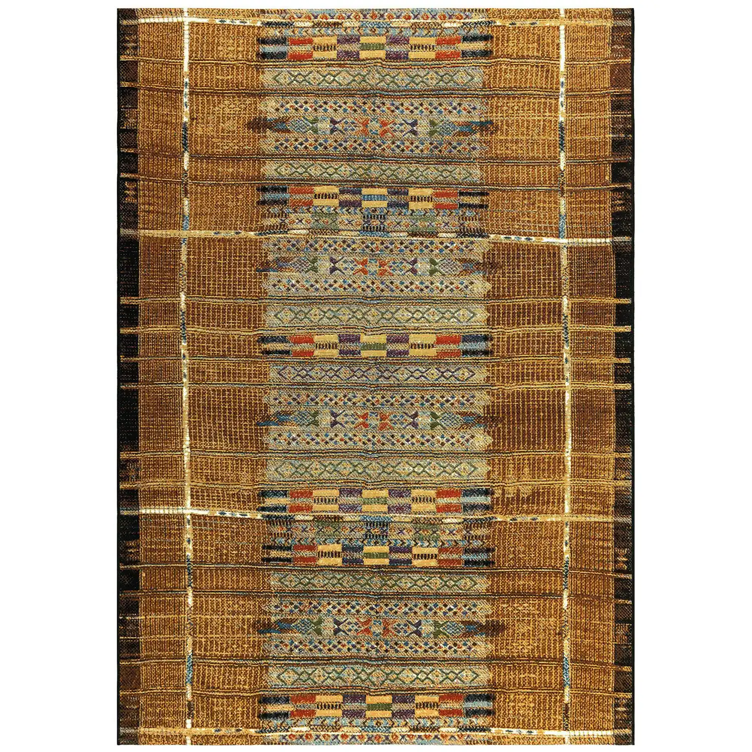 Liora Manne Marina Low Profile  Durable Indoor/Outdoor Woven Rug- Tribal Stripe Gold  Product Image