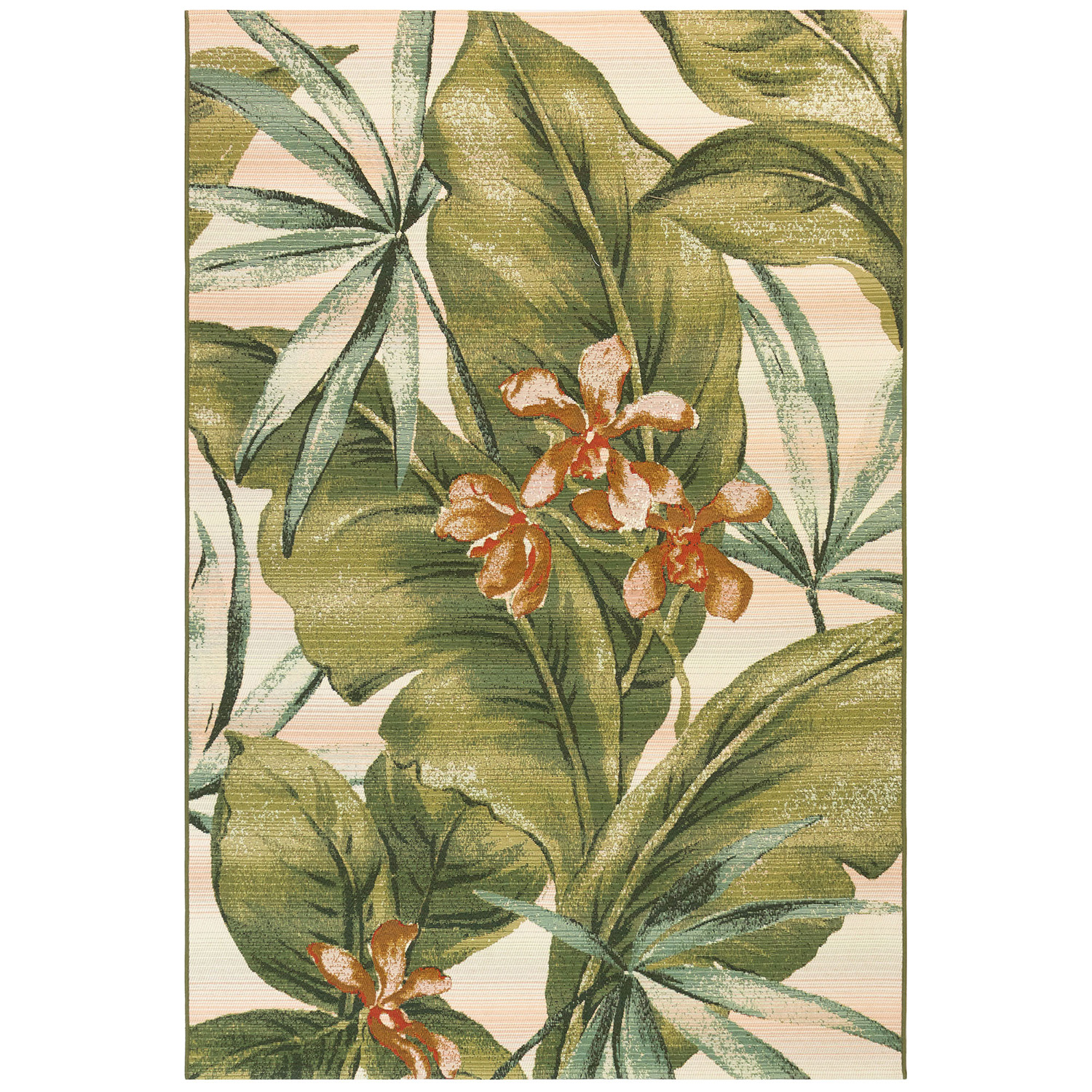 Liora Manne Marina Low Profile  Durable Indoor/Outdoor Woven Rug- Tropical Leaf Cream  Product Image
