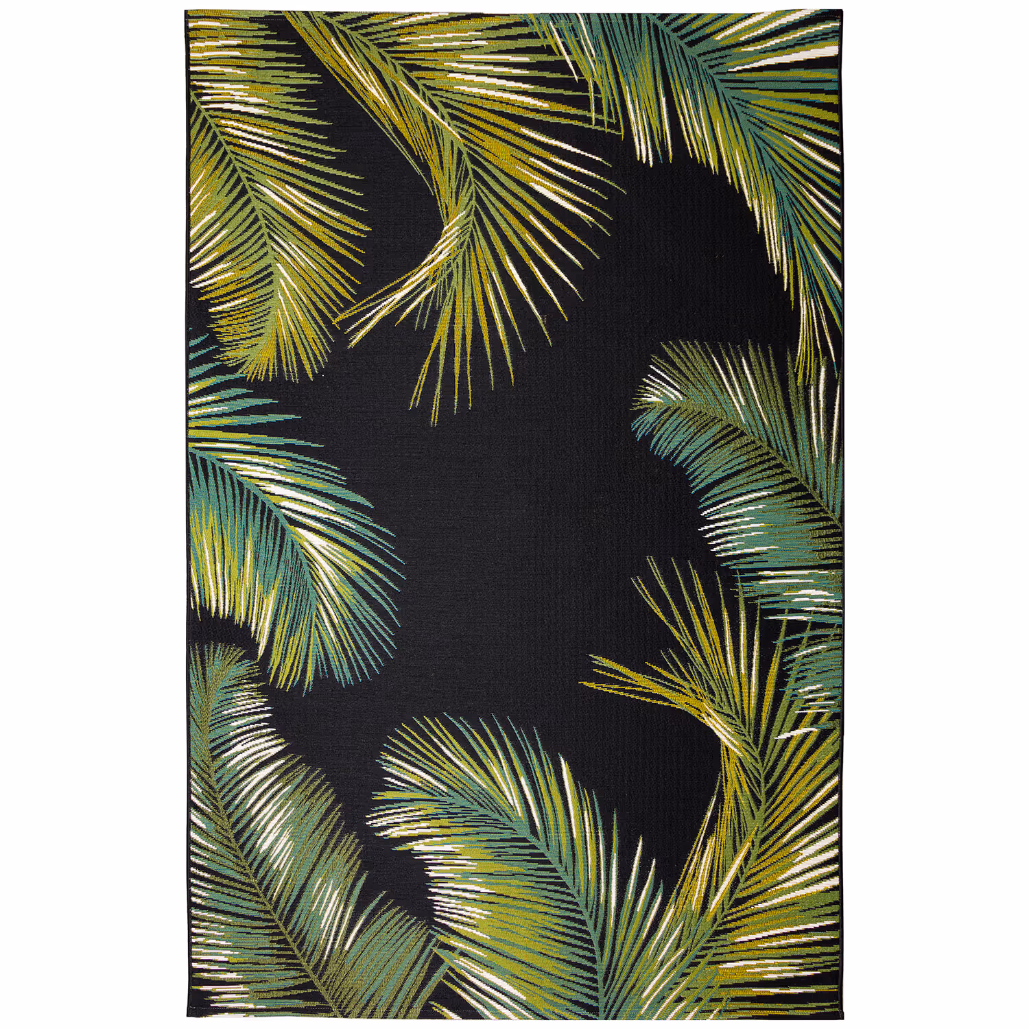 Liora Manne Marina Low Profile Durable Indoor/Outdoor Woven Rug- Palm Border Black