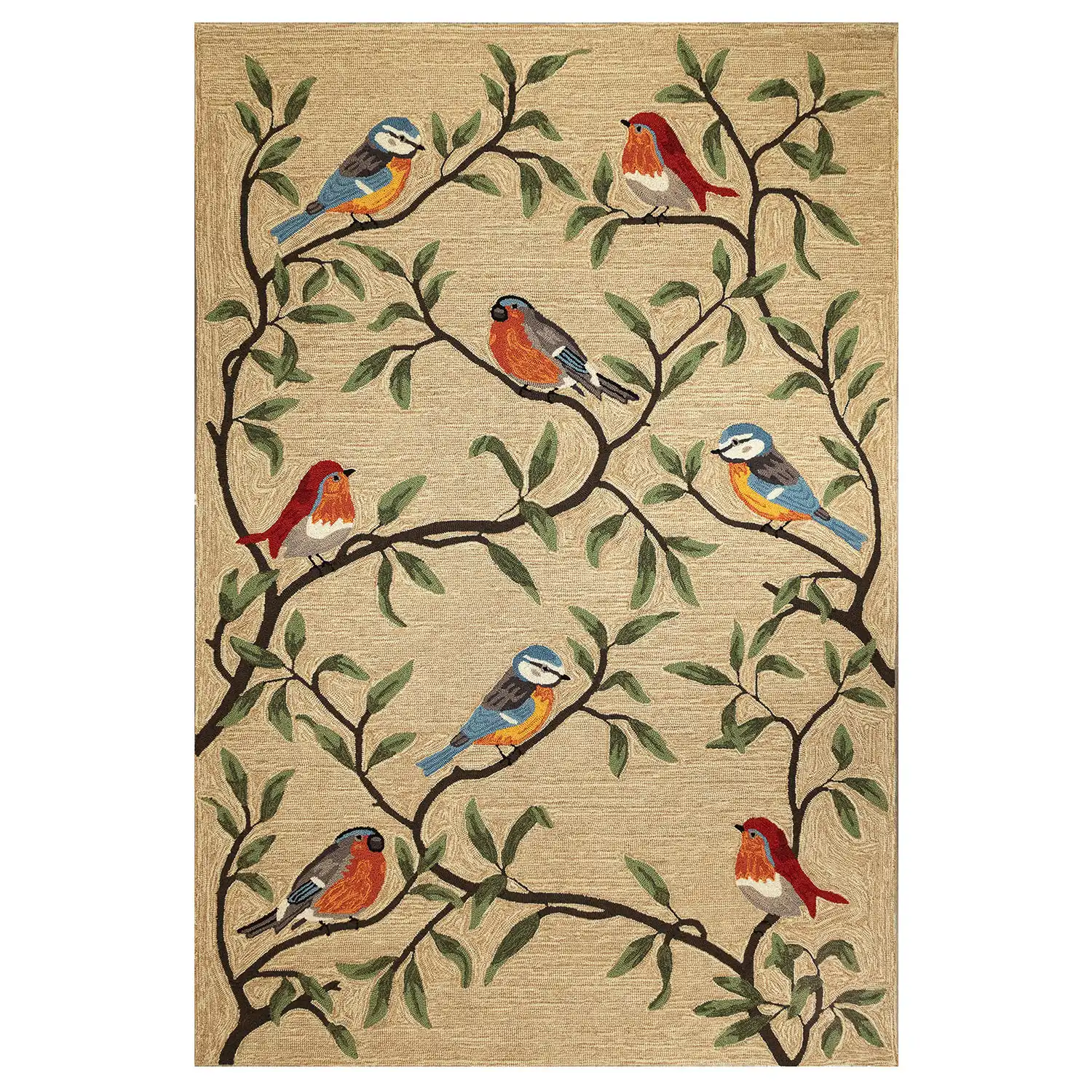Liora Manne Ravella Indoor/Outdoor Durable Hand-Tufted  UV Stabilized Rug- Birds On Branches Natural Product Image