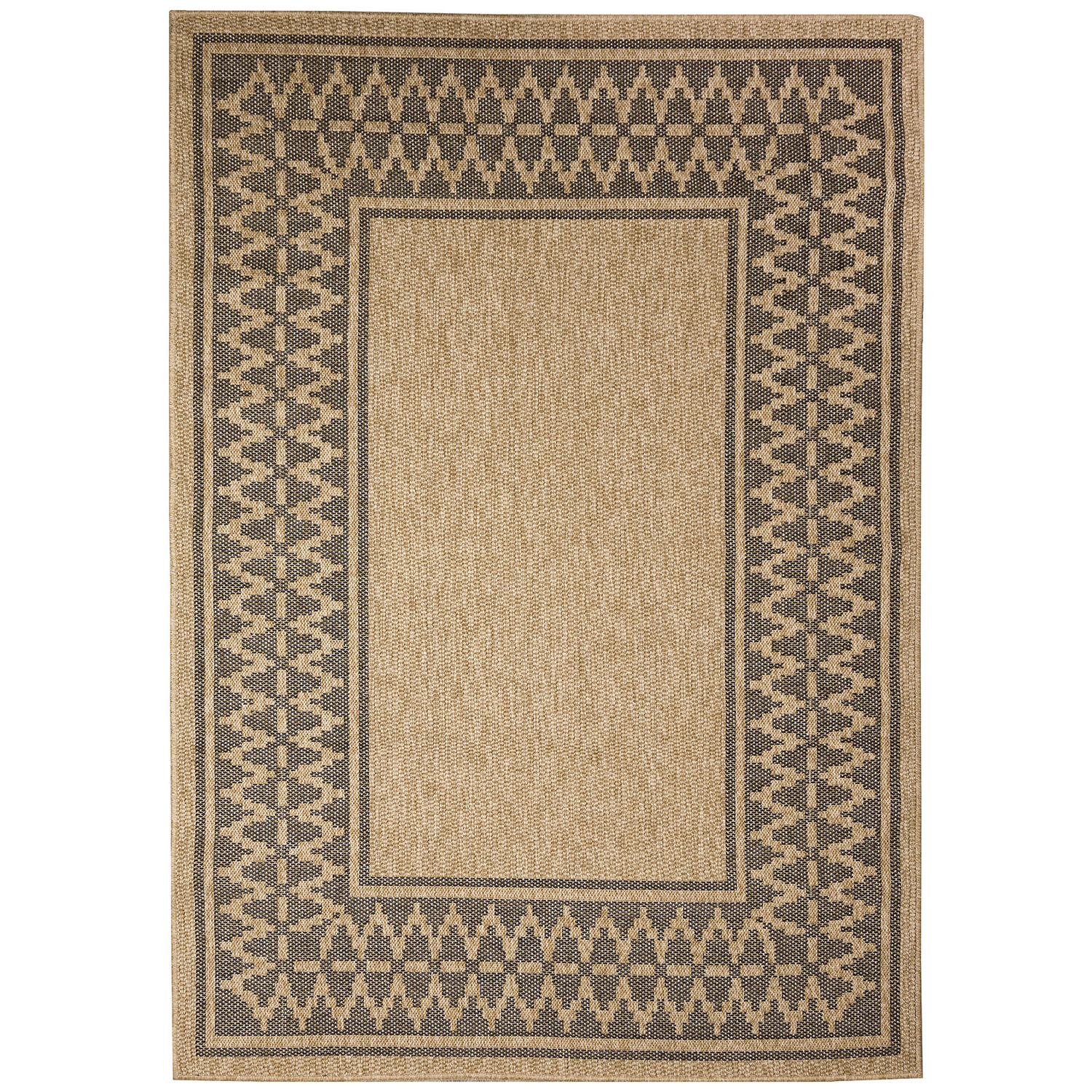 Liora Manne Sahara Low Profile  Easy Care Woven Weather Resistant Rug- Diamond Border Natural  Product Image