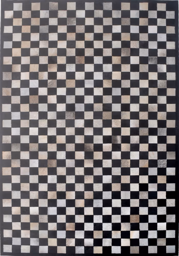 Modern Loom Black Patterned Leather Rug