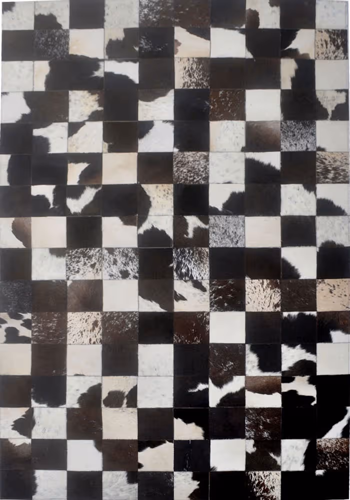 Modern Loom Black Patterned Leather Rug 3