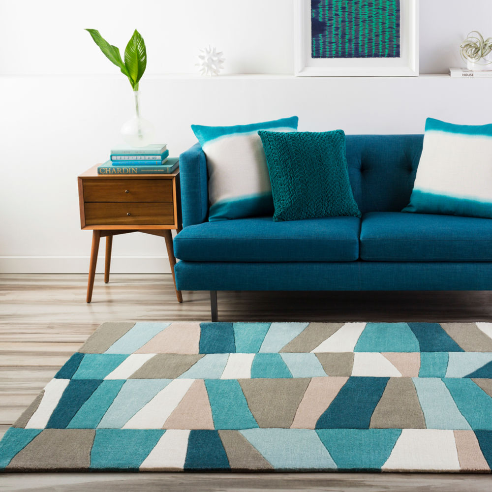 Surya Cosmopolitan COS9187 Teal Abstract Synthetic Rug from the Modern