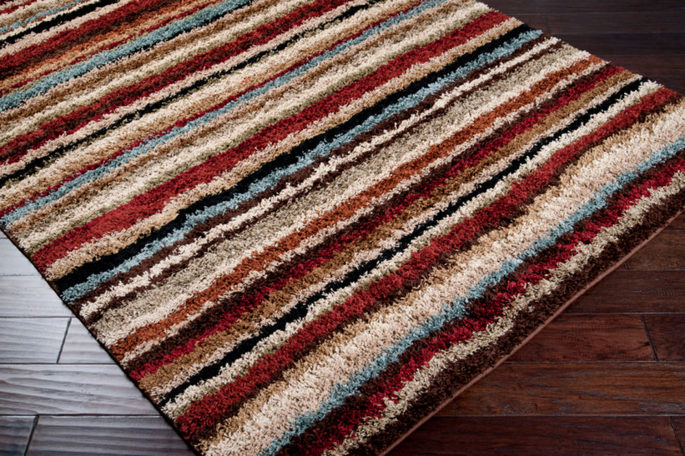 Surya Concepts CPT1712 Dark Red Striped Shag Rug from the Shag Rugs