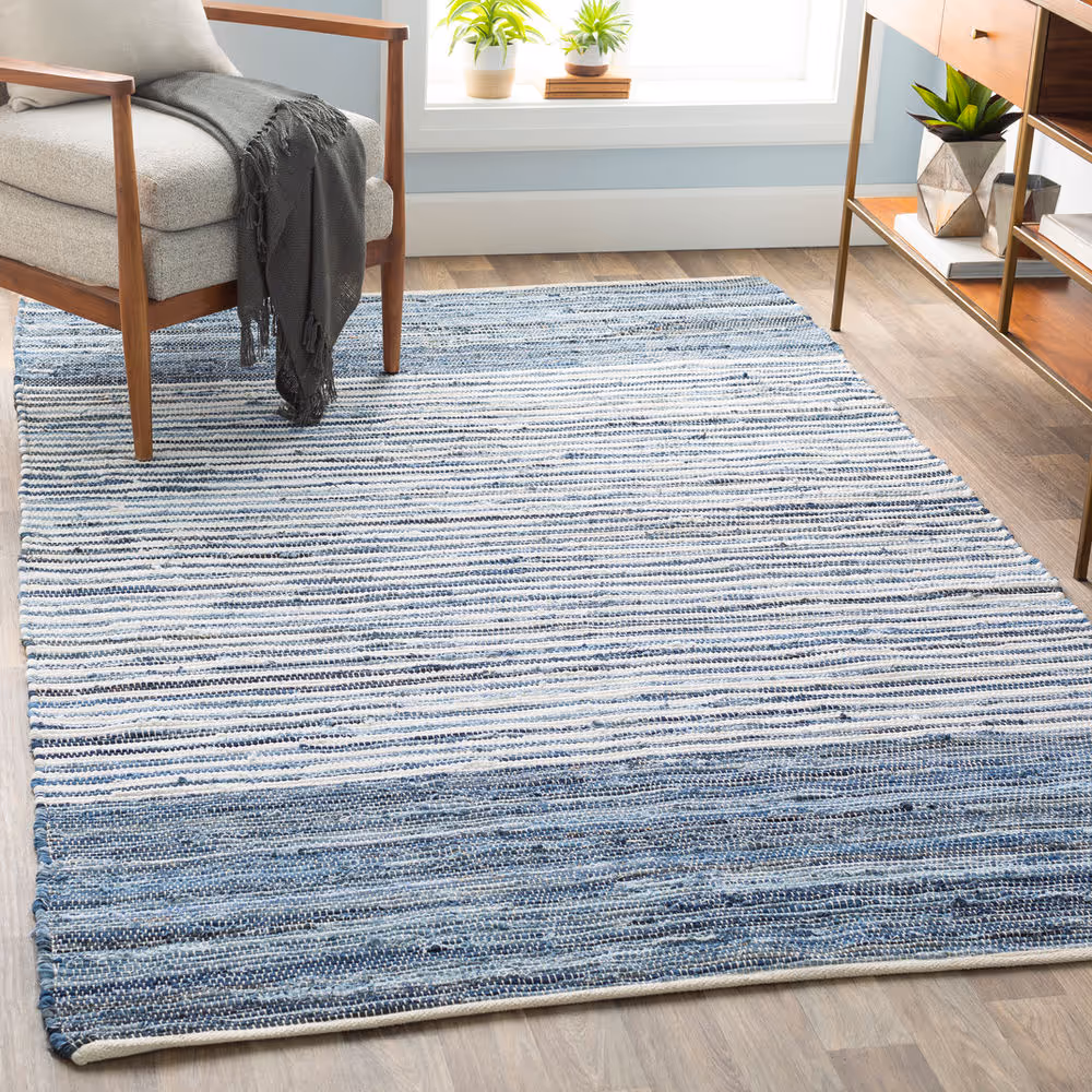 Surya Denim DNM1001 Bright Blue Cotton Striped Rug from the Striped