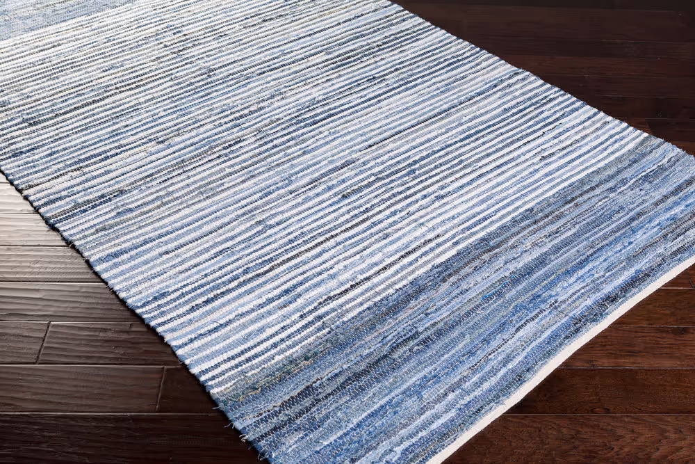 Surya Denim DNM1001 Bright Blue Cotton Striped Rug from the Striped