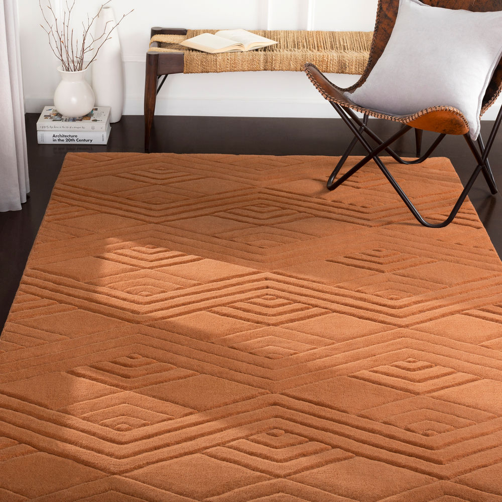 Surya Etching ETC5002 Burnt Orange Patterned Wool Rug from the Bauhaus