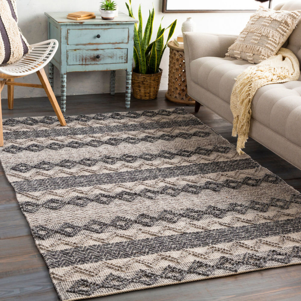 Modern Loom Farmhouse Neutrals FLS2302 Black Wool Cotton Rug from the