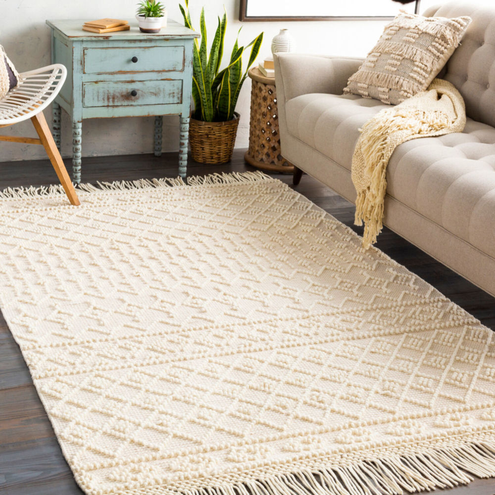 Modern Loom Farmhouse Tassels FTS2305 White Cotton Wool Rug from the