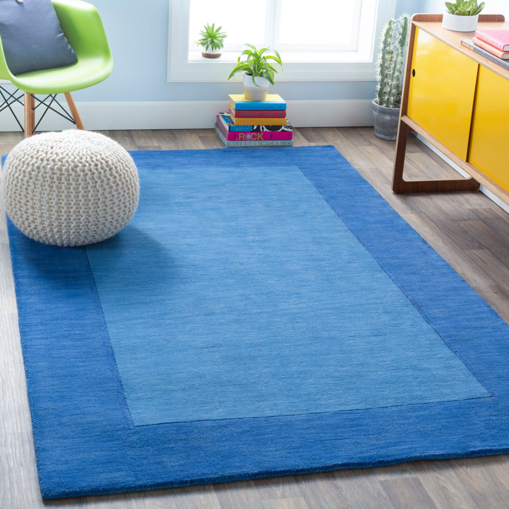 Surya Mystique M308 Dark Blue Wool Bordered Rug from the Solid Rugs