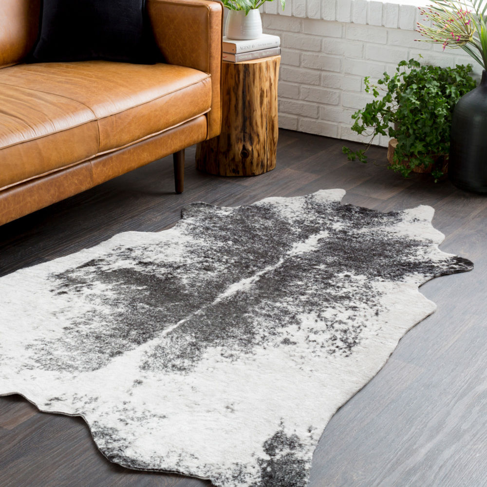 Surya Rusak RUA1000 Black Cow Hide Synthetic Rug from the Cowhide Rugs