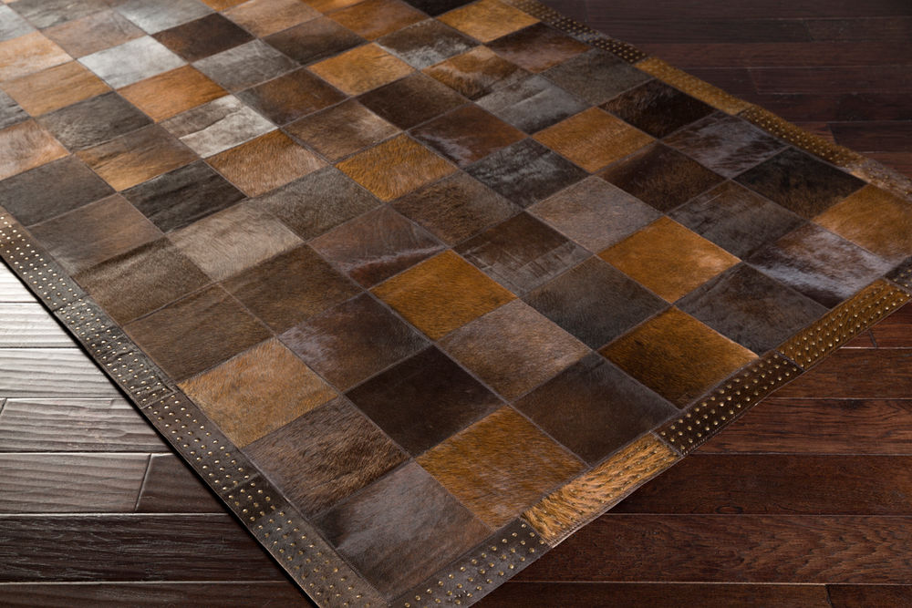 Surya Vegas VGS3001 Dark Brown Patterned Leather Rug from the Leather Rugs Collection