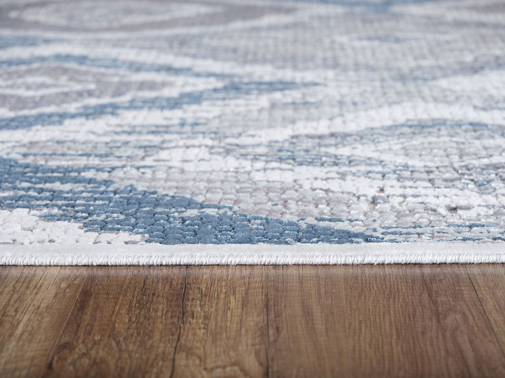 Modern Loom Mosaic 1669 Cream/Grey/Blue Silk Rug from the Modern Rug